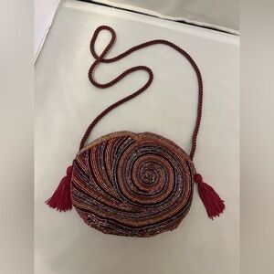 Elegant Beaded Swirl Shoulder Bag - Red and Multiple Color Beads